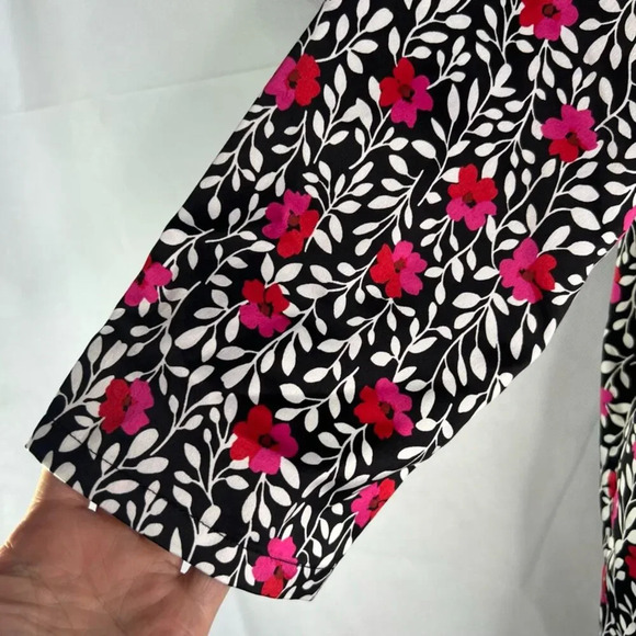 Kate Spade NY Black Red Poppy Floral Button Front Sleep Pajama Top Size Medium - Picture 4 of 9
